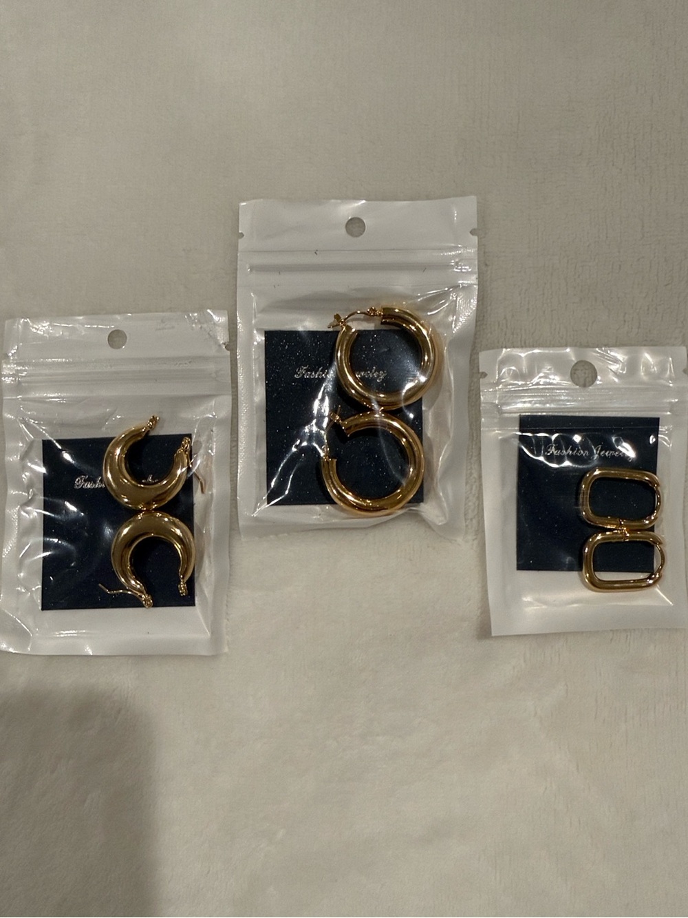 3 Pairs Gold Tone Earrings — Women's Fashion Jewelry